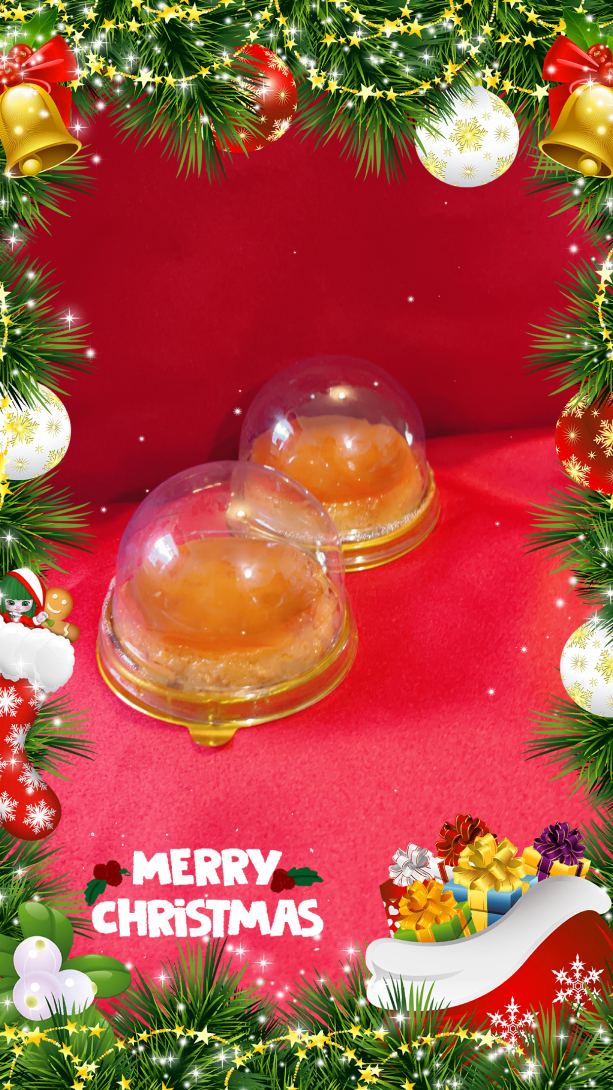 Individual flan cups in sealed dome containers, holiday themed
